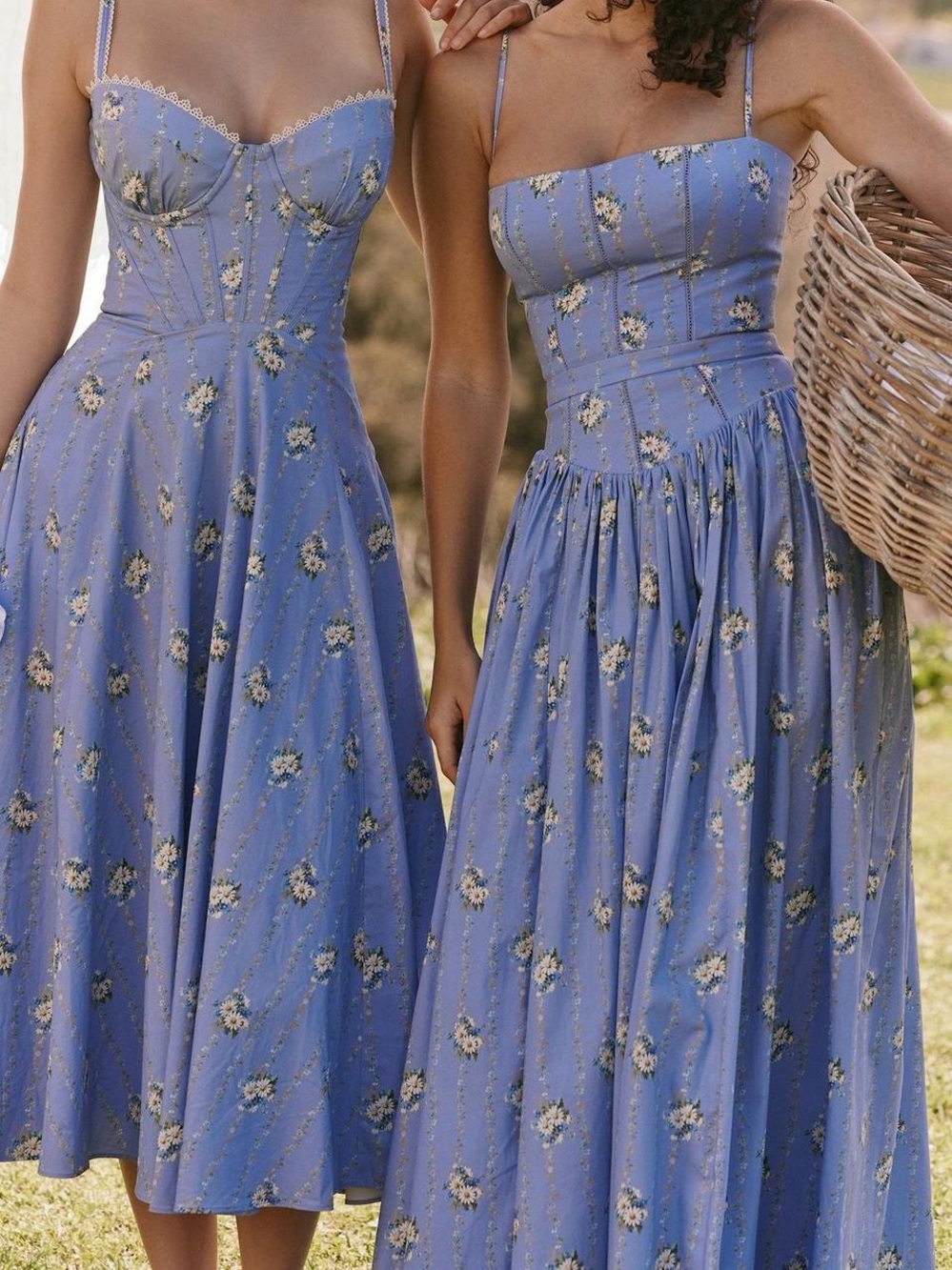 House of CB Ysabella Blue Daisy Print Stretch Cotton Midi Sundress